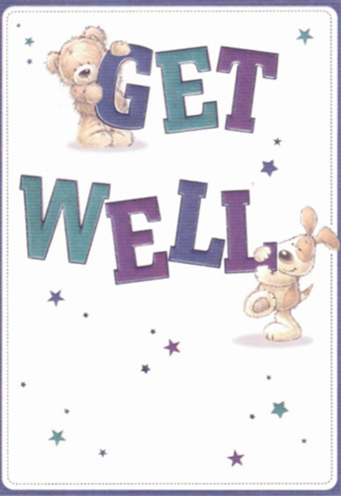 This delightful get well card, illustrated with the affection and skill of a local artist, brings a comforting sense of community-reminiscent of the small, caring gestures shared among neighbours in Tring. Two loveable companions, a gently smiling bear with plush, russet-toned fur and a floppy-eared puppy in golden hues, collaborate in delivering an exuberant 'Get Well' message. The typography stands tall in vivid indigos and serene teals, its rounded forms both confident and inviting. Playful stars scatter across the backdrop, rendered in blues and violets reminiscent of wildflowers blooming beside Tring's Grand Union Canal, lending the whole scene a quiet air of possibility. The tactile rendering of fur suggests calm and warmth, like the envelope of fragrance rising from a hand-tied posy freshly prepared near the Tring Natural History Museum. The overall composition is light, joyful, and refreshingly sincere-a perfect pairing for a hand-delivered bouquet meant to brighten a loved one's convalescence. The scene is imbued with reassurance and hope, every brushstroke a token of gentle care, mirroring the thoughtful arrangement of blooms that marks the craftsmanship at Flowers Tring.