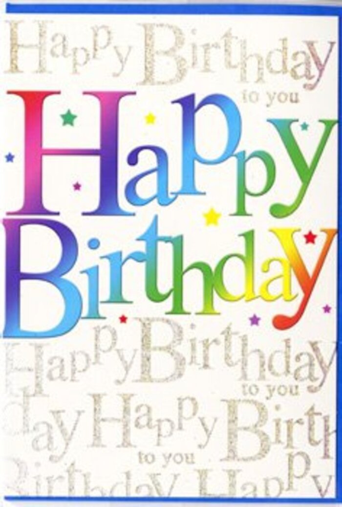 In this image, a joyful birthday card takes centre stage, its design as bright and inviting as a fresh window display in a Tring florist shop. The words Happy Birthday stretch boldly across the front in large, rounded letters, each one cloaked in a smooth sweep of colour that changes from rich crimson to plum, then into cool teal, vivid emerald, and finally soft golden yellow. The colours blend into one another with the ease of a carefully balanced arrangement, reminiscent of a mixed bouquet destined for a party near Tring Park. The letters themselves feel slightly raised and glossy, catching reflections that give them a lively, celebratory sheen. Behind this commanding greeting sits a pale backdrop, gracefully overlaid with lines of finely penned gold script, repeating Happy Birthday to you in an elegant, flowing hand. The writing loops gently, almost like a musical refrain, echoing the way birthday wishes are exchanged among friends meeting along Western Road. The metallic ink offers a gentle shimmer rather than a harsh sparkle, creating a sophisticated counterpoint to the playful rainbow text. Small, scattered flecks reminiscent of tiny stars or confetti punctuate the surface, adding to the sense of festivity without overwhelming the design. The entire card suggests a thoughtfully chosen keepsake-something you might slide into a bouquet prepared for same-day local delivery, a tactile expression of warmth and joy, designed to bring a genuine smile to someone celebrating another year in and around Tring.