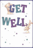 Filled with the playful optimism that brightens even the greyest Tring day, this get well card features a charming duo: a teddy bear with cinnamon-brown fur and expressive eyes perched atop bold, cheerful 'GET,' and a lively puppy, soft and snuggly, engaged with the vibrant 'WELL' below. Their rounded shapes radiate friendliness as stars in luminous purples and lustrous teals glimmer against a gentle cream background, suggesting both comfort and possibility. The starbursts appear like hidden wishes being sent from Tring's quiet lanes, their twinkle a reminder of the healing light that a thoughtful gesture brings. The illustrated fur looks almost real, beckoning a sense of touch amid the soft, airy whitespace-like running your hands through a freshly picked bunch of wild blooms. The entire composition feels as though crafted with the same care and affection local florists bring to arranging posies for friends recuperating in the historic village. Lightness and warmth infuse every detail, making this card a heartfelt visual remedy, perfect for delivering comfort, kindness, and a glimmer of hope to someone close by in Tring.